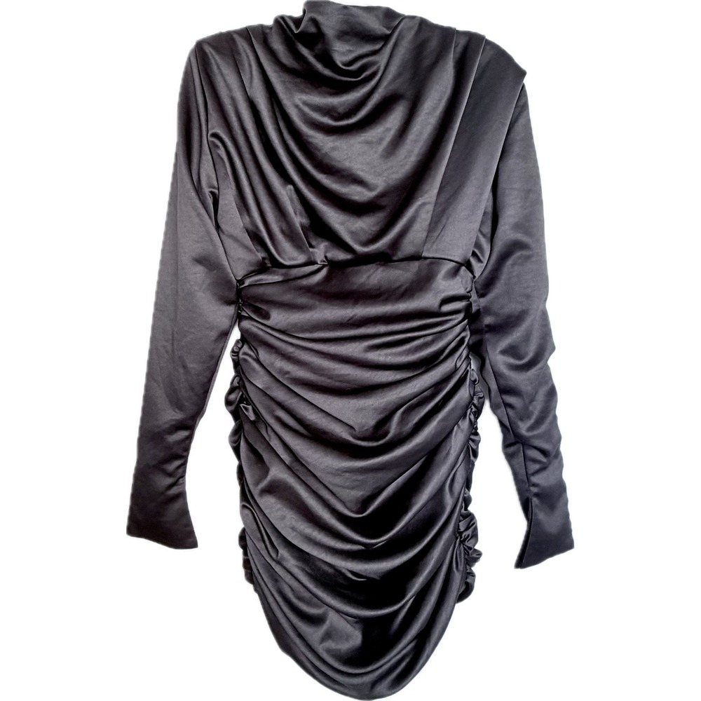 House of CB Giorgiana Black Satin Ruched Mini Dress Size Large - Picture 10 of 12